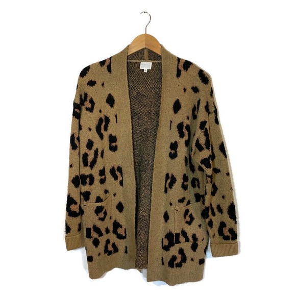 Dee Elly Sz S Open Front Cardigan Leopard Print Pockets Duster Oversize - Picture 1 of 8